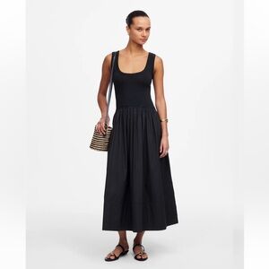Madewell black mixed poplin cotton scoopneck maxi dress size L new